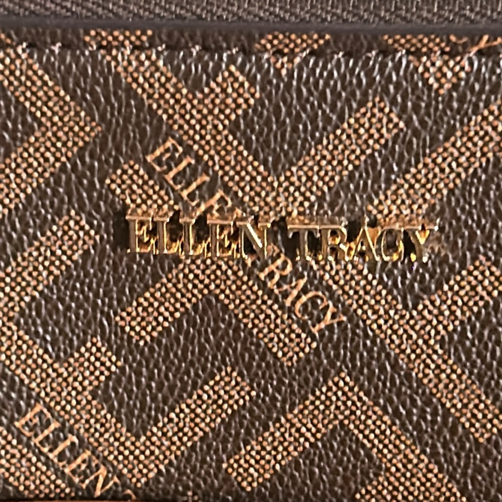 Ellen Tracy Brown Signature Collection Brown Logo Printed Tote with Strap - Picture 2 of 10